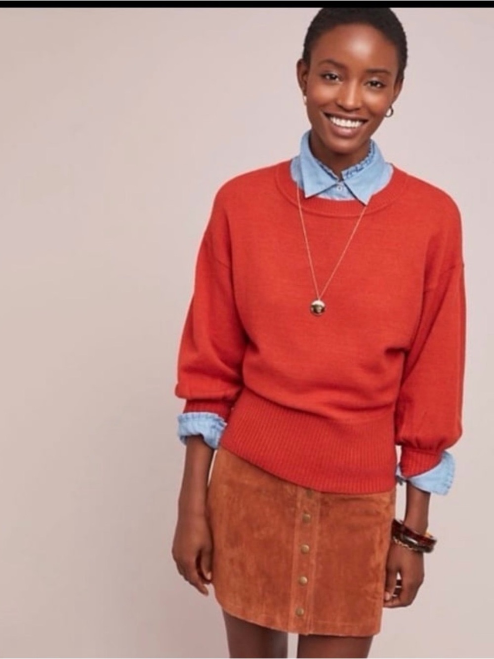Moth Anthropologie Cabin Sweater XS Burnt Orange Balloon Sleeve